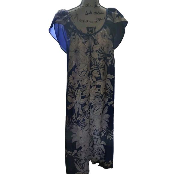 Vintage Hilo Hattie Hawaiian Dress Women’s Maxi VTG XL Blue Floral Style #613 - Picture 2 of 12